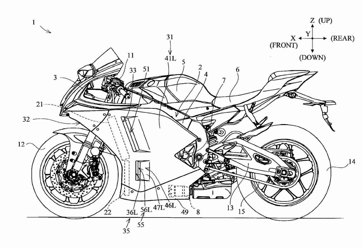 Yamaha R1 aktif aerodinamik patent görselleri