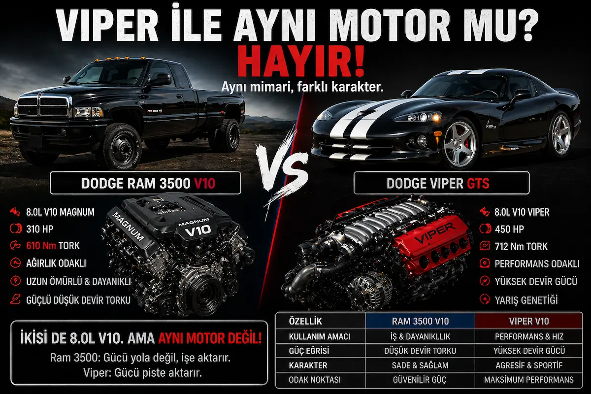 8.0 V10 Dodge Ram 3500 ve Dodge Viper Kıyaslama